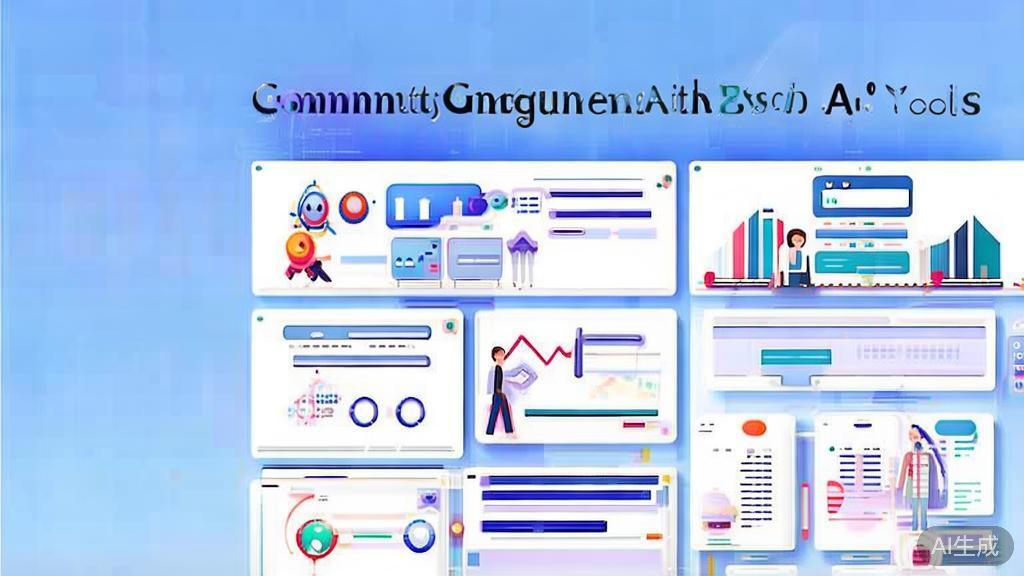 Flat vector illustration of community engagement in AI tools, dashboard style, soft blue gradient