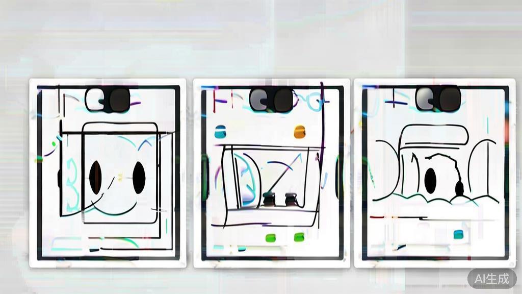 "Flat vector illustration of iterative design process, showing different image variations, corporate style"