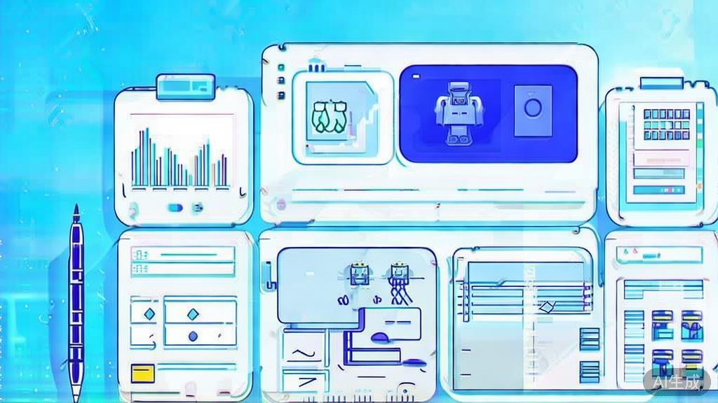 Flat vector illustration of brainstorming with AI tools, dashboard style, soft blue gradient