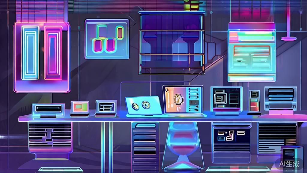 High-quality illustration of a creative workspace with AI tools, minimal flat design