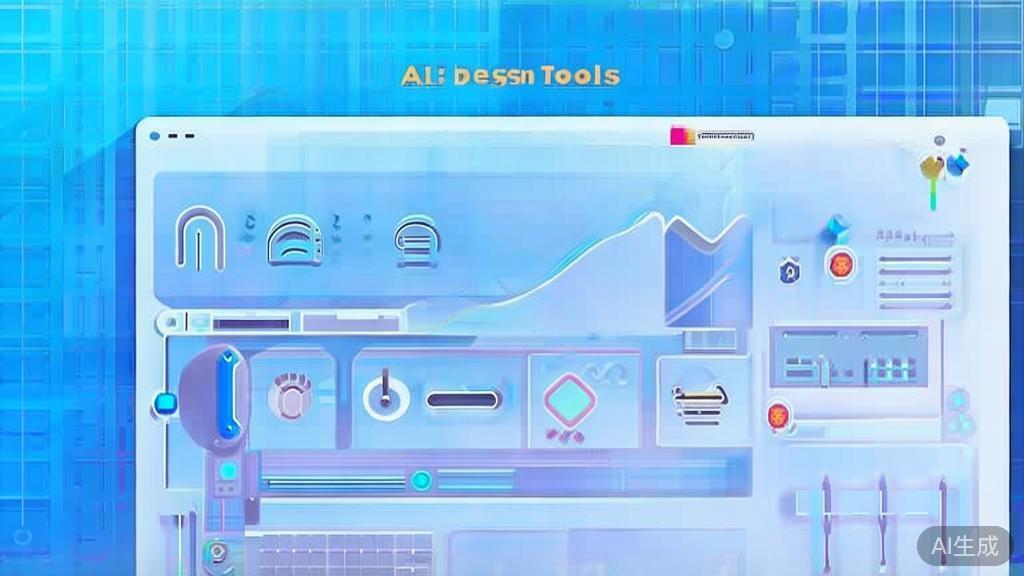 Flat vector illustration of AI tools for creative design, dashboard style, soft blue gradient