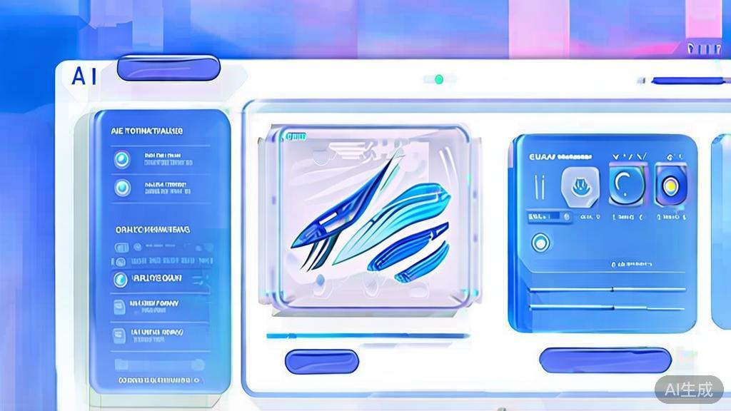 Flat vector illustration of AI painting trends, dashboard style, soft blue gradient