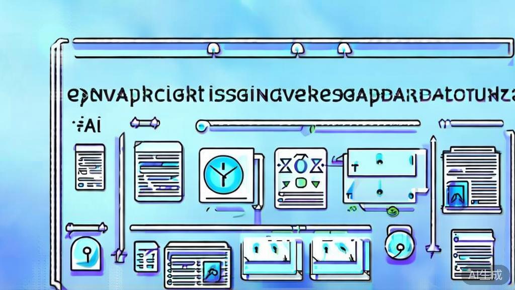 Flat vector illustration of copyright issues in AI-generated content, dashboard style, soft blue gradient
