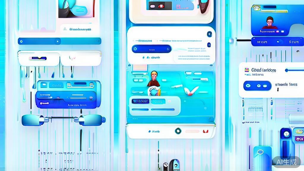 Flat vector illustration of chat4.0 in various application scenarios, dashboard style, soft blue gradient