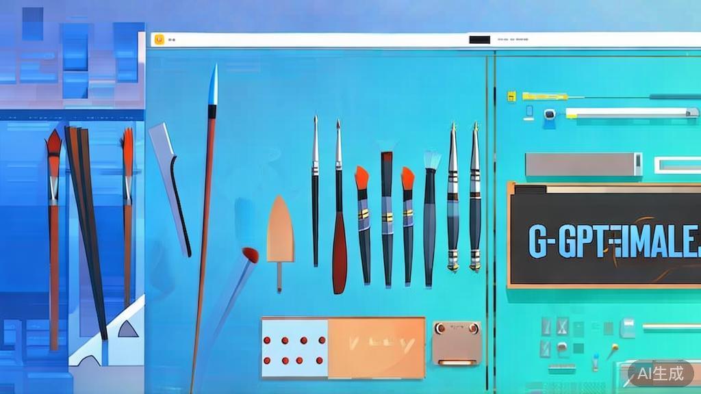 Flat vector illustration of the comparison between traditional painting tools and GPT-Image2, dashboard style, soft blue gradient