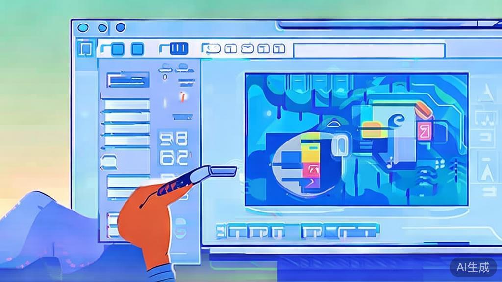 Flat vector illustration of a user creating art with GPT-Image2, dashboard style, soft blue gradient