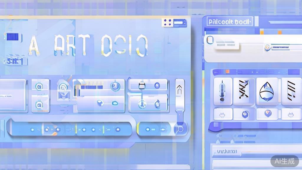 Flat vector illustration of AI art tools comparison, dashboard style, soft blue gradient