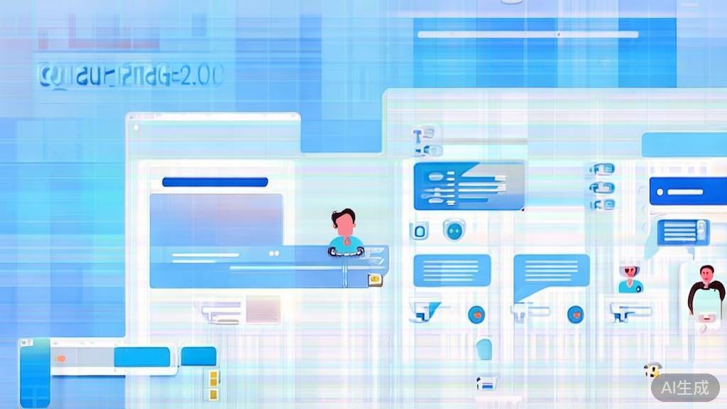 Flat vector illustration of collaborative community discussions about Qwen-Image-2.0, dashboard style, soft blue gradient