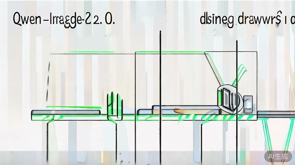 High-quality illustration comparing Qwen-Image-2.0 and traditional drawing software, minimal flat design