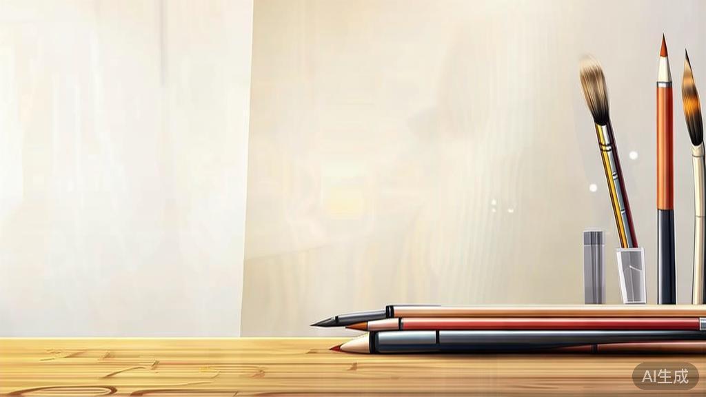 "High-quality business illustration of traditional drawing tools on a desk, minimal flat design"