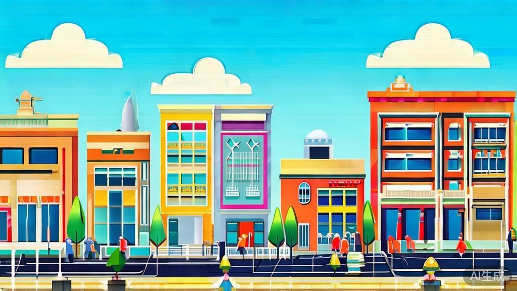 High-quality illustration of a city street in cartoon style, minimal flat design