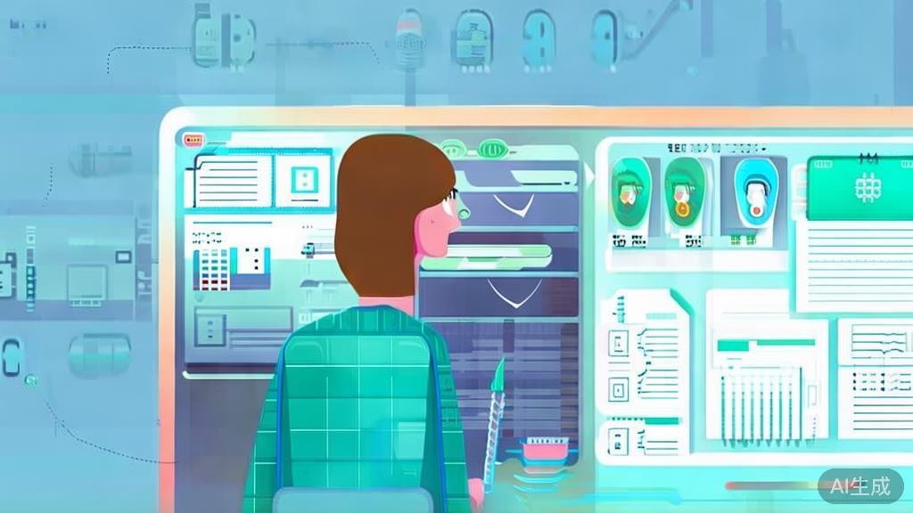 Flat vector illustration of a writer using a digital tool, dashboard style, soft blue gradient