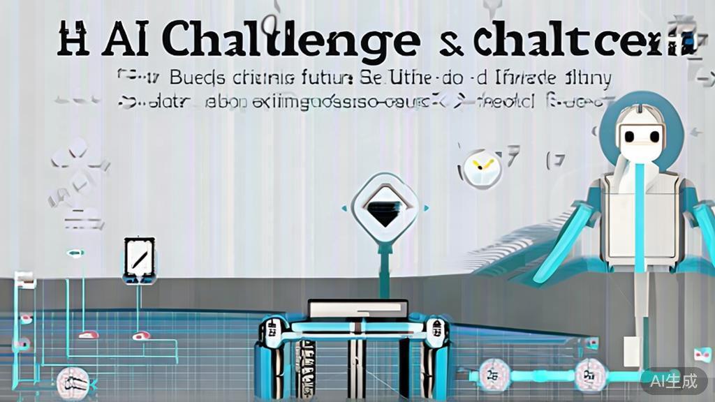 High-quality business illustration regarding challenges and future of AI, minimal flat design