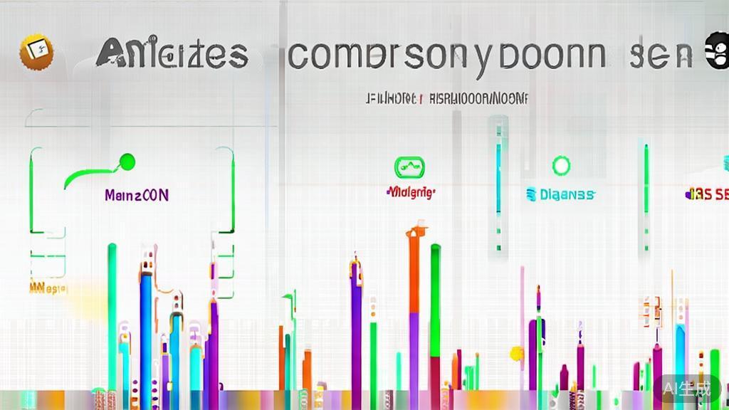High-quality business illustration depicting a comparison chart of lmage2.0, Midjourney, and DeepArt, minimal flat design