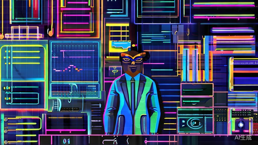 High-quality illustration of a person making decisions using various AI applications, corporate Memphis style