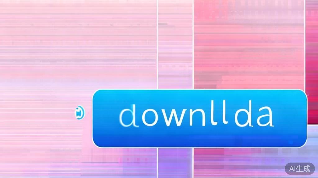 "Flat vector illustration of a download button being clicked, geometric shapes and soft colors in background"