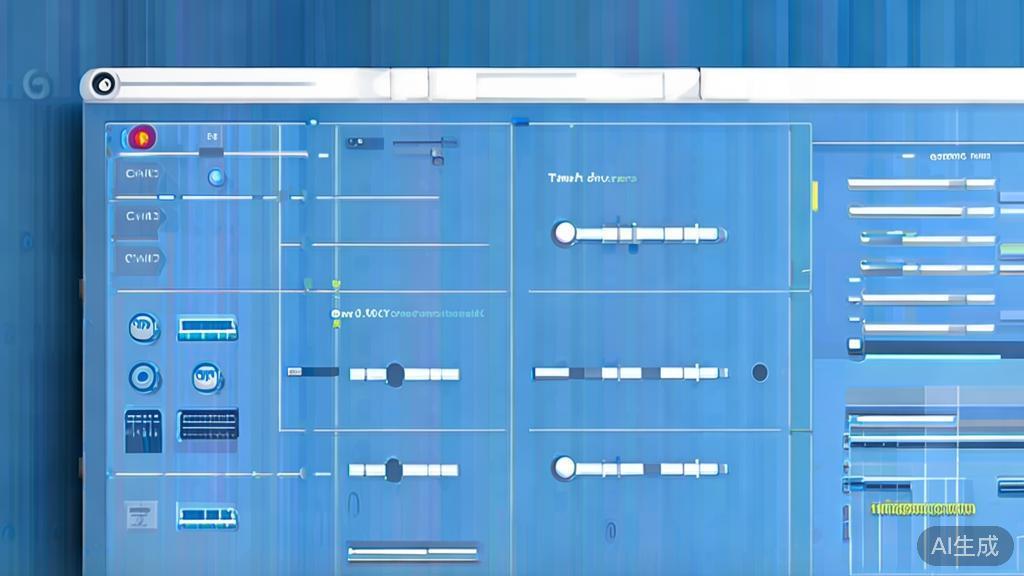 "Flat vector illustration of software configuration settings, dashboard style, soft blue gradient"