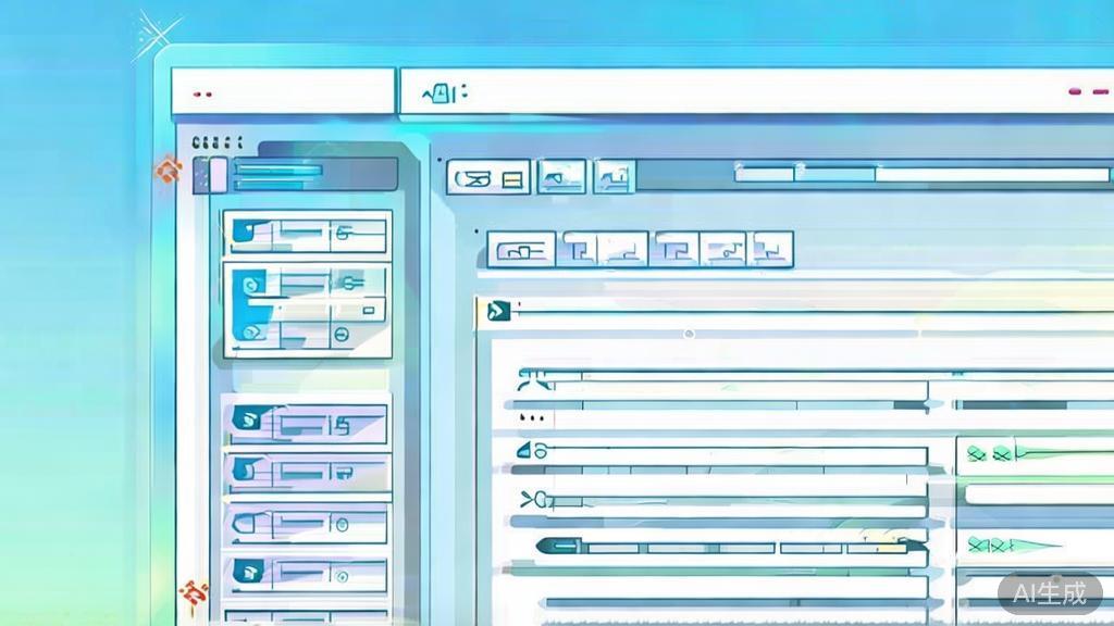 Flat vector illustration of an AI text processing dashboard, soft blue gradient
