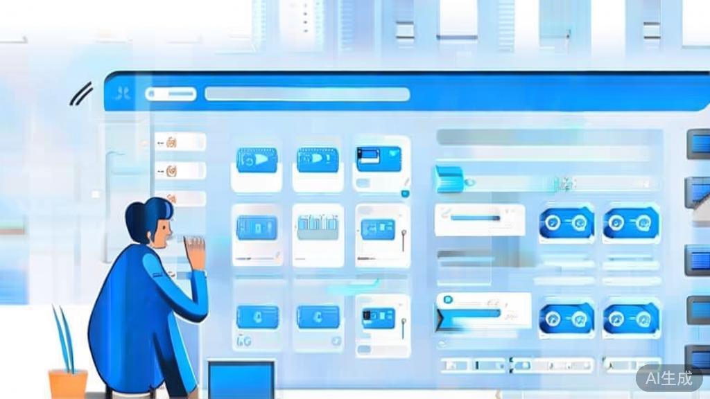 Flat vector illustration of user consultation about choosing image applications, dashboard style, soft blue gradient