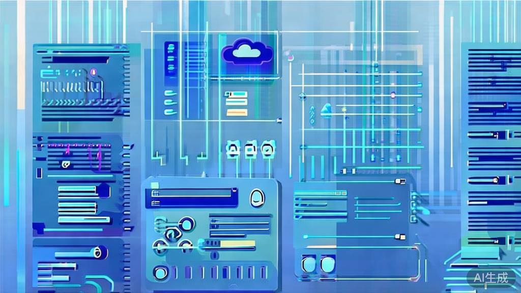 "Flat vector illustration of various applications of AI data transfer, dashboard style, soft blue gradient"