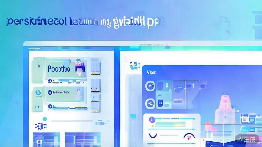 Flat vector illustration of personalized learning with AI, dashboard style, soft blue gradient