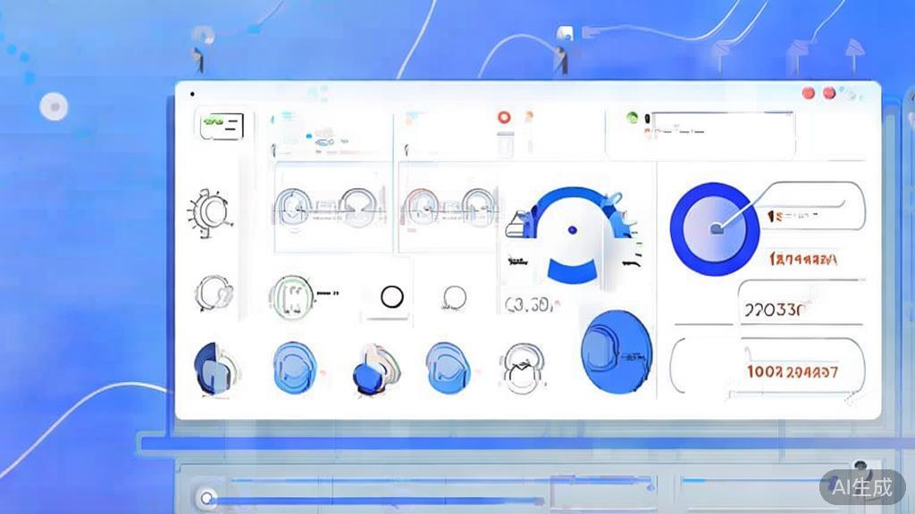 Flat vector illustration of API中转站 performance, dashboard style, soft blue gradient