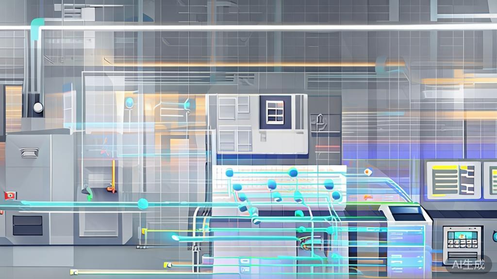 High-quality illustration showing a manufacturing facility leveraging aggregated data API for smart decision making, minimalist design