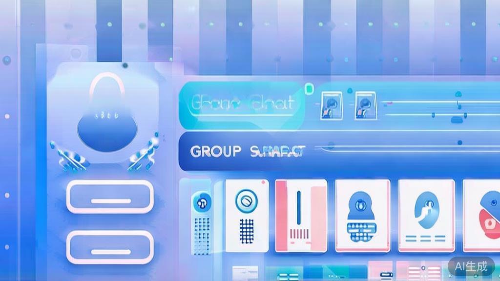 Flat vector illustration of group chat functionality, dashboard style, soft blue gradient