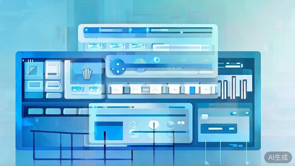 Flat vector illustration of future trends in API integration, dashboard style, soft blue gradient