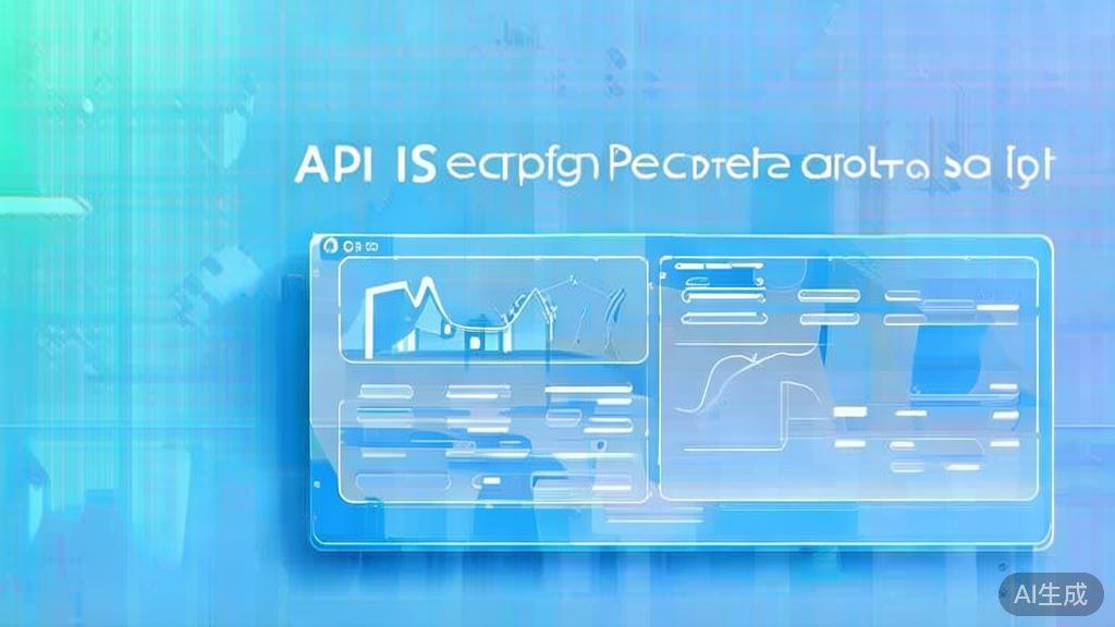 Flat vector illustration of API performance and security concepts, dashboard style, soft blue gradient