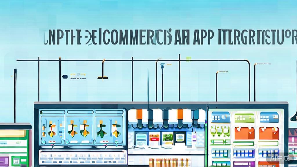 High-quality business illustration regarding e-commerce growth through API integration, minimal flat design