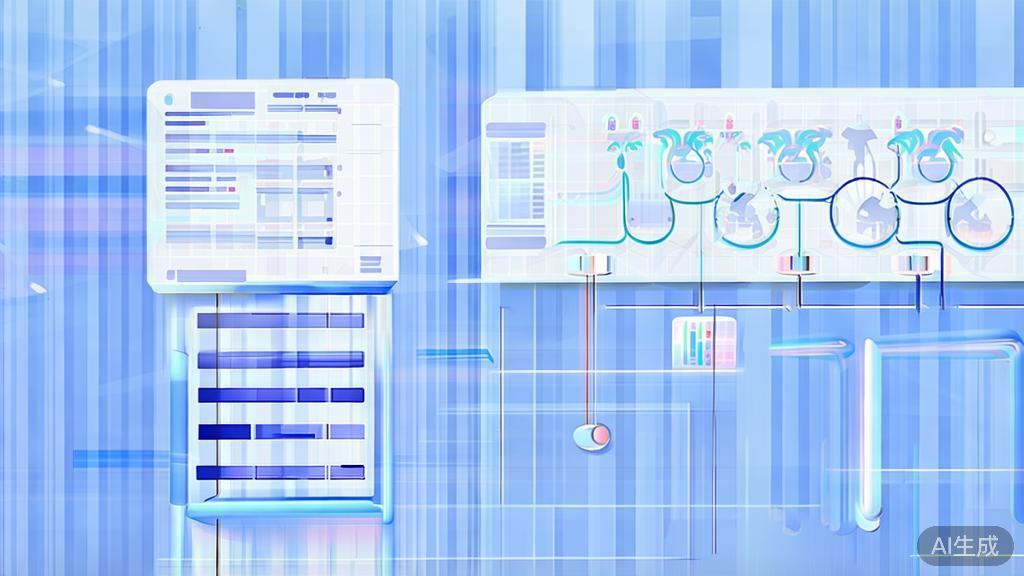 Flat vector illustration of data flow through API gateway, dashboard style, soft blue gradient