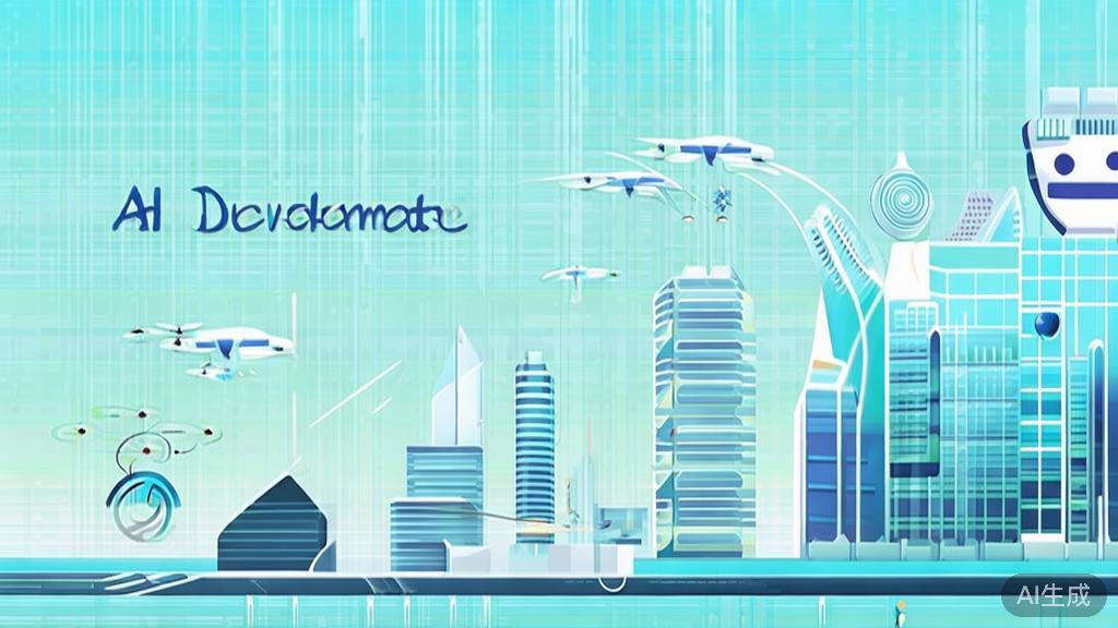 Flat vector illustration of AI future development direction, soft blue gradient