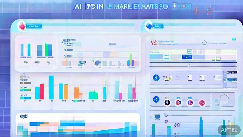 "Flat vector illustration of AI token market analysis, dashboard style, soft blue gradient"