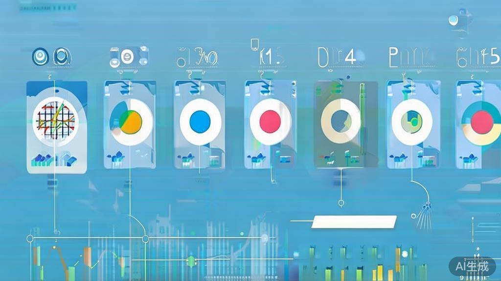 Flat vector illustration of market trends analysis, dashboard style, soft blue gradient