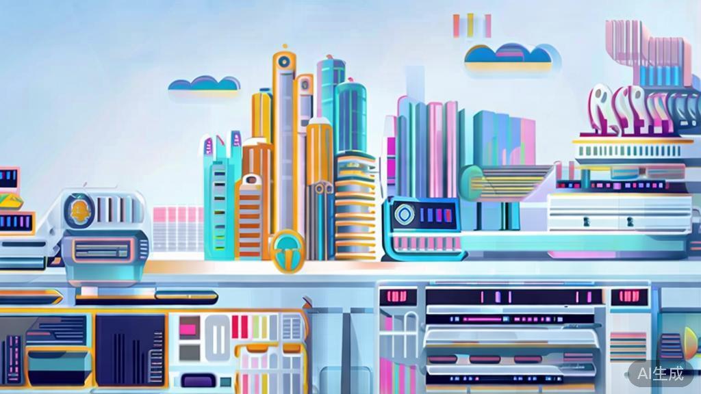 High-quality business illustration depicting industries transforming with AI token usage, minimal flat design